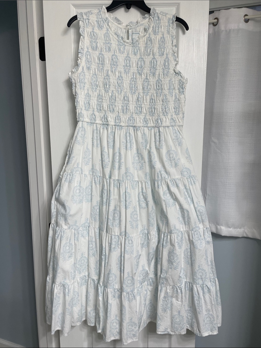 Society Social  White Sleeveless Dress with Light Blue Floral Print